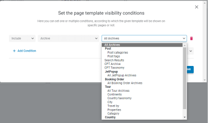 archive option of visibility conditions settingse