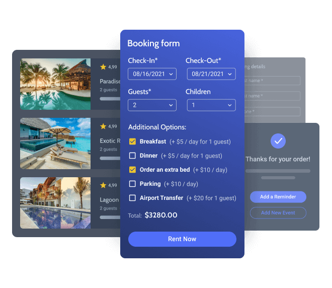 elementor booking system and form layout on the front end
